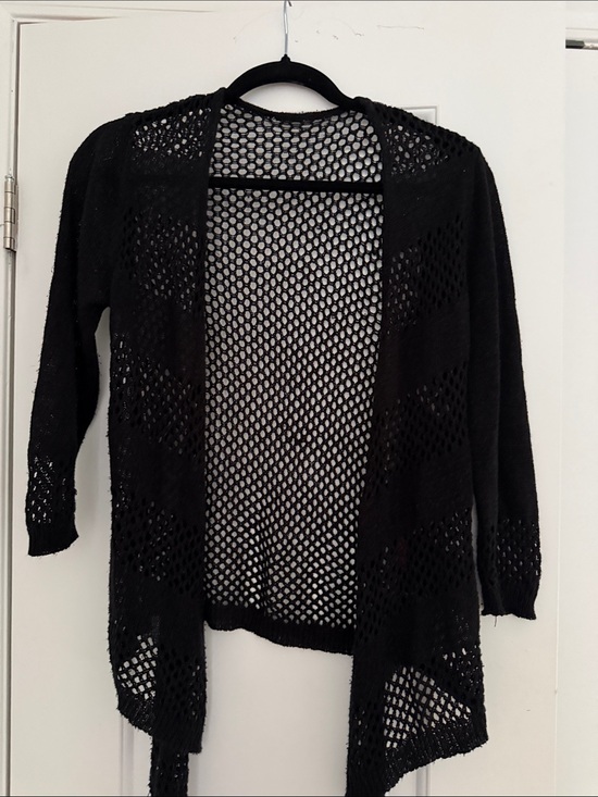 Sweaters - Black Open-Knit Women's Cardigan Sweater - Classic Lightweight Layer